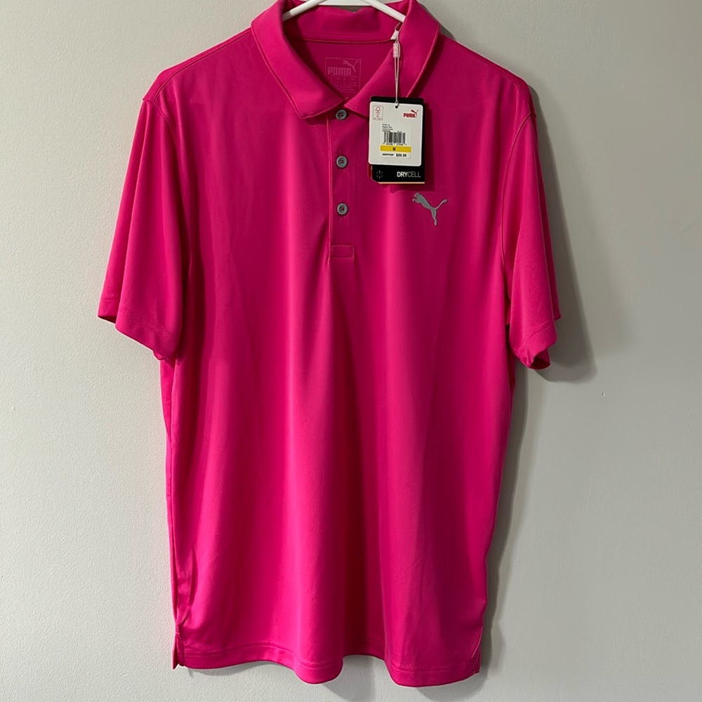 Neon, pink, puma, dry, cell polo shirt, size medium